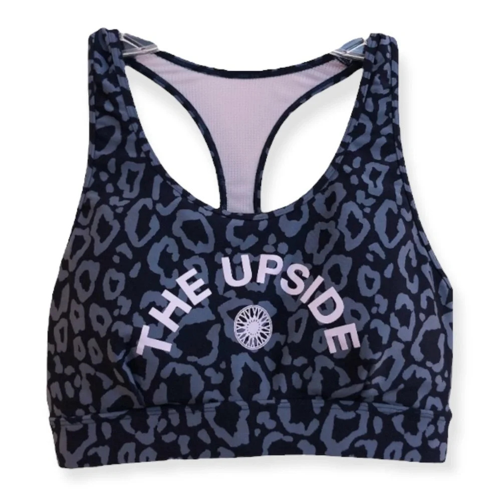 The Upside Purple Leopard Graphic Logo Athletic Athleisure Supportive Sports Bra